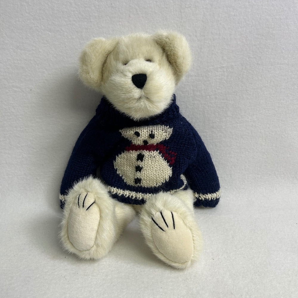 Vintage Christmas Boyds Bears Plush Cream Navy Snowman Sweater Archive Series 9"